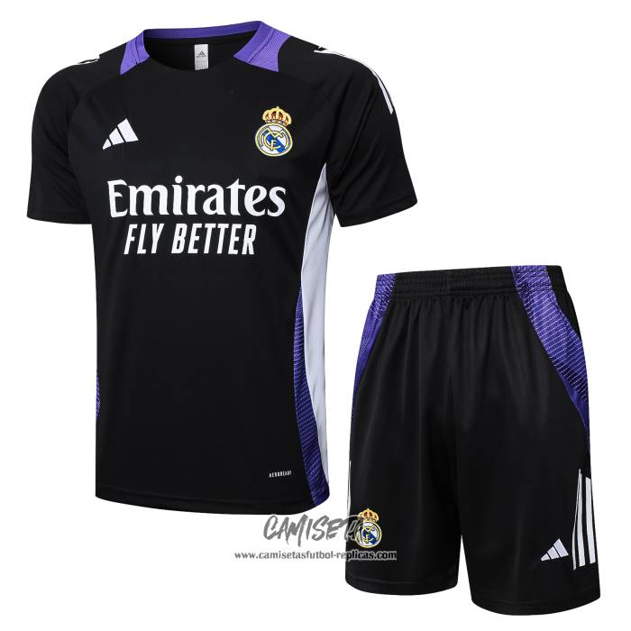 Chandal del Real Madrid Dragon 2024-2025 Manga Corta Negro y Purpura - Pantalon Corto